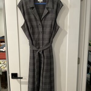 Calvin Klein Black and White Checkered Midi Dress